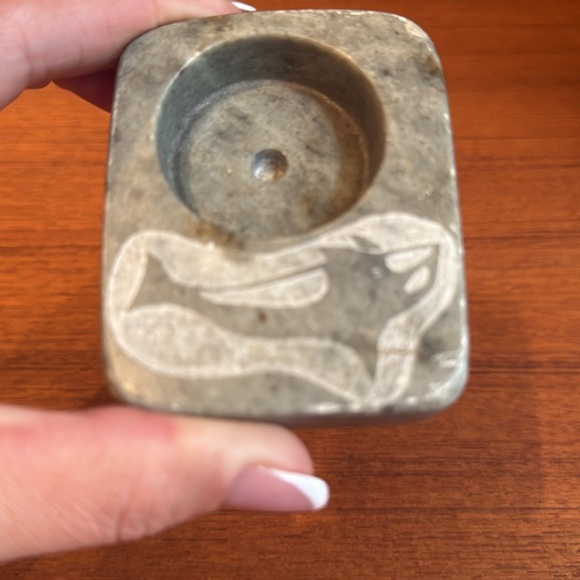 Inuit Soapstone Tea Light Holder/Canadian Handmade/Home Decor/Rustic/Inukshuk - Picture 5 of 9